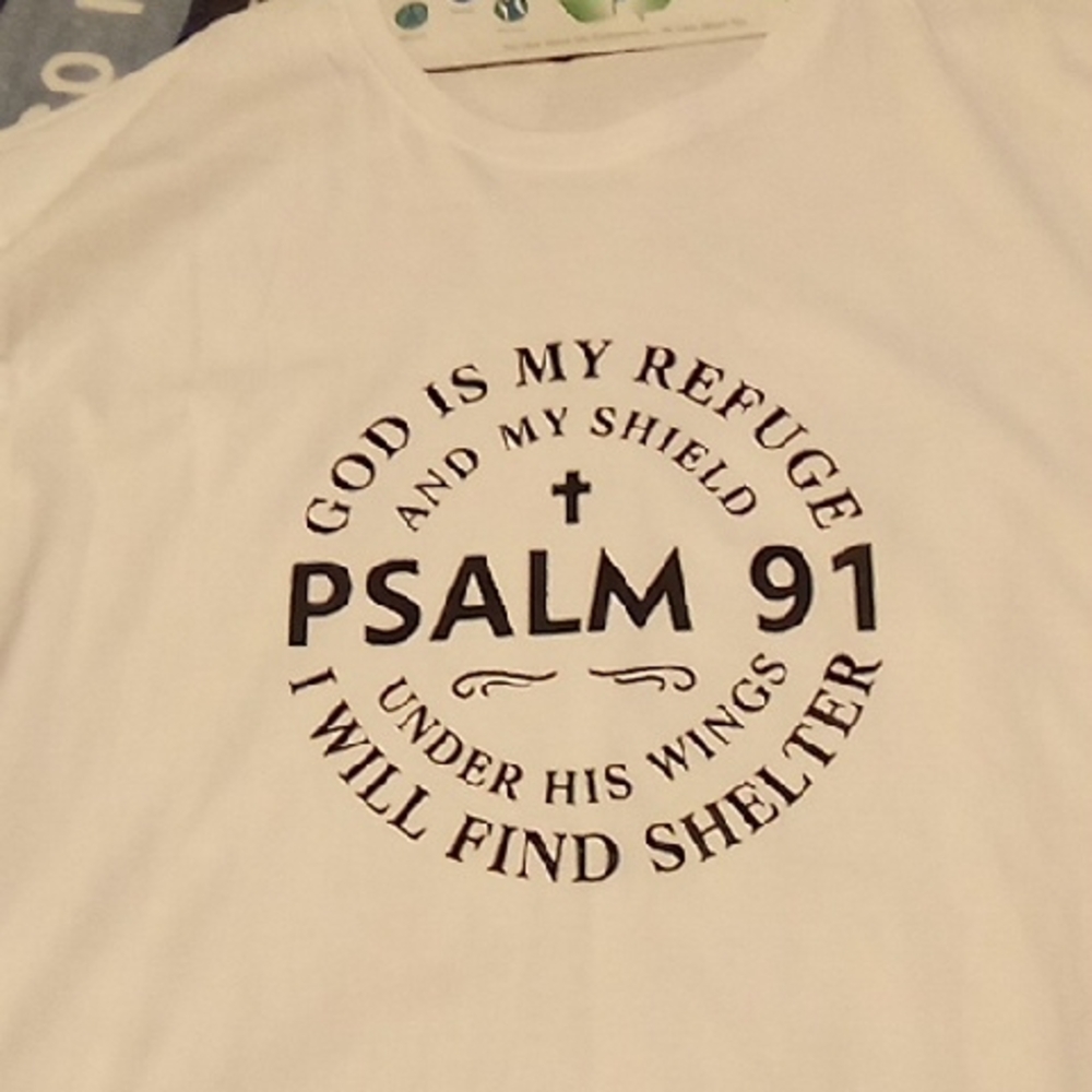 White Graphic Tee with Psalm 91 Print